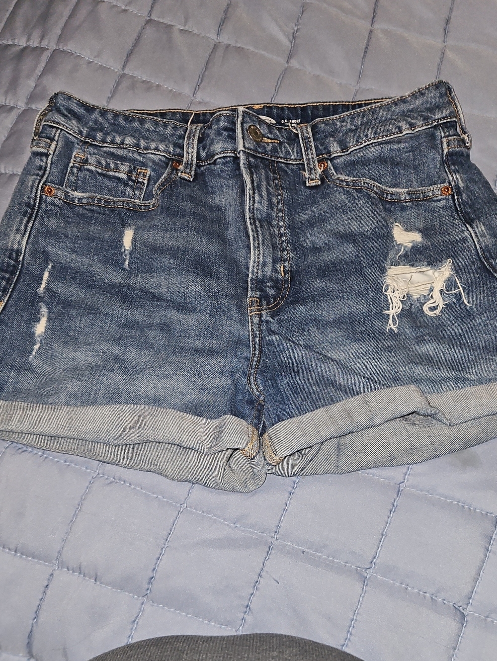 Old Navy Dark Blue Distressed Rolled-Hem Jean Shorts